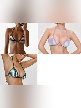 Set of 3 Make me chic women’s striped triangle bikini tops Size M. New